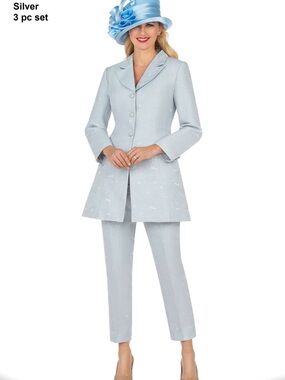 Women's Silver Two-Piece Pantsuit Jacket & Trousers
